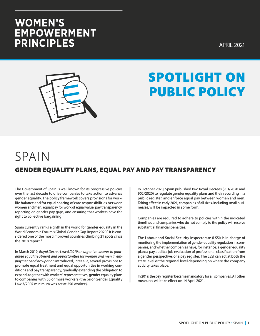 Spain: Gender Equality Plans, Equal Pay and Pay Transparency